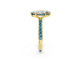 Yellow gold Marquise Cut Diamond Pave Band Solitaire Ring with Round with Blue Topaz side stone and Prong Setting_14
