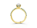 Yellow gold Marquise Cut Diamond Pave Band Solitaire Ring with Round with Blue Topaz side stone and Prong Setting_15