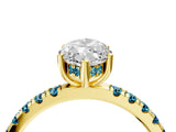 Yellow gold Marquise Cut Diamond Pave Band Solitaire Ring with Round with Blue Topaz side stone and Prong Setting_16