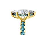 Yellow gold Marquise Cut Diamond Pave Band Solitaire Ring with Round with Blue Topaz side stone and Prong Setting_17