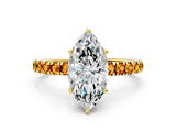 Yellow gold Marquise Cut Diamond Pave Band Solitaire Ring with Round with Citrine side stone and Prong Setting