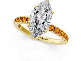 Yellow gold Marquise Cut Diamond Pave Band Solitaire Ring with Round with Citrine side stone and Prong Setting_1