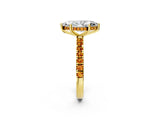 Yellow gold Marquise Cut Diamond Pave Band Solitaire Ring with Round with Citrine side stone and Prong Setting_2