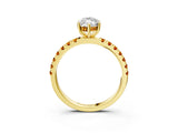 Yellow gold Marquise Cut Diamond Pave Band Solitaire Ring with Round with Citrine side stone and Prong Setting_3