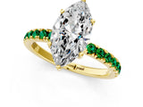 Yellow gold Marquise Cut Diamond Pave Band Solitaire Ring with Round with Emerald side stone and Prong Setting_1