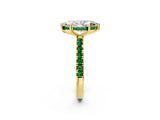 Yellow gold Marquise Cut Diamond Pave Band Solitaire Ring with Round with Emerald side stone and Prong Setting_2