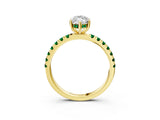 Yellow gold Marquise Cut Diamond Pave Band Solitaire Ring with Round with Emerald side stone and Prong Setting_3