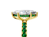 Yellow gold Marquise Cut Diamond Pave Band Solitaire Ring with Round with Emerald side stone and Prong Setting_5