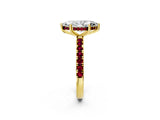 Yellow gold Marquise Cut Diamond Pave Band Solitaire Ring with Round with Garnet side stone and Prong Setting_14