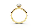 Yellow gold Marquise Cut Diamond Pave Band Solitaire Ring with Round with Garnet side stone and Prong Setting_15