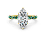 Yellow gold Marquise Cut Diamond Pave Band Solitaire Ring with Round with Green Sapphire side stone and Prong Setting_24