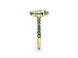 Yellow gold Marquise Cut Diamond Pave Band Solitaire Ring with Round with Green Sapphire side stone and Prong Setting_26