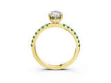 Yellow gold Marquise Cut Diamond Pave Band Solitaire Ring with Round with Green Sapphire side stone and Prong Setting_27