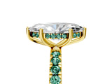 Yellow gold Marquise Cut Diamond Pave Band Solitaire Ring with Round with Green Sapphire side stone and Prong Setting_29