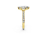 Yellow gold Marquise Cut Diamond Pave Band Solitaire Ring with Round with Moissanite side stone and Prong Setting_26