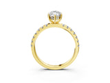 Yellow gold Marquise Cut Diamond Pave Band Solitaire Ring with Round with Moissanite side stone and Prong Setting_27