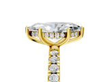 Yellow gold Marquise Cut Diamond Pave Band Solitaire Ring with Round with Moissanite side stone and Prong Setting_29