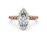 Yellow gold Marquise Cut Diamond Pave Band Solitaire Ring with Round with Morganite side stone and Prong Setting_12
