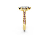 Yellow gold Marquise Cut Diamond Pave Band Solitaire Ring with Round with Morganite side stone and Prong Setting_14