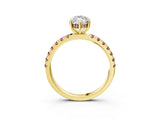 Yellow gold Marquise Cut Diamond Pave Band Solitaire Ring with Round with Morganite side stone and Prong Setting_15