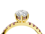 Yellow gold Marquise Cut Diamond Pave Band Solitaire Ring with Round with Morganite side stone and Prong Setting_16