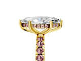 Yellow gold Marquise Cut Diamond Pave Band Solitaire Ring with Round with Morganite side stone and Prong Setting_17