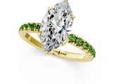 Yellow gold Marquise Cut Diamond Pave Band Solitaire Ring with Round with Peridot side stone and Prong Setting_1