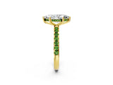 Yellow gold Marquise Cut Diamond Pave Band Solitaire Ring with Round with Peridot side stone and Prong Setting_2