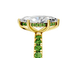 Yellow gold Marquise Cut Diamond Pave Band Solitaire Ring with Round with Peridot side stone and Prong Setting_5