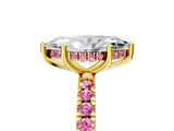Yellow gold Marquise Cut Diamond Pave Band Solitaire Ring with Round with Pink Sapphire side stone and Prong Setting_17