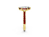 Yellow gold Marquise Cut Diamond Pave Band Solitaire Ring with Round with Ruby side stone and Prong Setting_14
