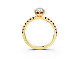 Yellow gold Marquise Cut Diamond Pave Band Solitaire Ring with Round with Ruby side stone and Prong Setting_15