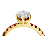 Yellow gold Marquise Cut Diamond Pave Band Solitaire Ring with Round with Ruby side stone and Prong Setting_16