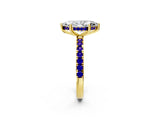 Yellow gold Marquise Cut Diamond Pave Band Solitaire Ring with Round with Tanzanite side stone and Prong Setting_2