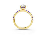 Yellow gold Marquise Cut Diamond Pave Band Solitaire Ring with Round with Tanzanite side stone and Prong Setting_3