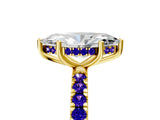 Yellow gold Marquise Cut Diamond Pave Band Solitaire Ring with Round with Tanzanite side stone and Prong Setting_5