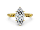 Yellow gold Marquise Cut Diamond Pave Band Solitaire Ring with Round with Yellow Sapphire side stone and Prong Setting_12