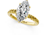 Yellow gold Marquise Cut Diamond Pave Band Solitaire Ring with Round with Yellow Sapphire side stone and Prong Setting_13