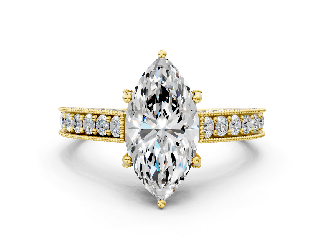 Yellow gold Marquise Cut Diamond Pave Band with Four-Prong Setting_37