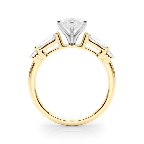 Yellow gold Marquise Cut Diamond Ring with Baguette Side Stones, Channel Set Band, and Four-Prong Setting 2