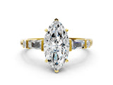Yellow gold Marquise Cut Diamond Ring with Baguette Side Stones, Channel Set Band, and Four-Prong Setting_25
