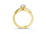 Yellow gold Marquise Cut Diamond Ring with Baguette Side Stones, Channel Set Band, and Four-Prong Setting_28
