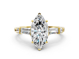 Yellow gold Marquise Cut Diamond Ring with Baguette Side Stones, Channel Set Band, and Four-Prong Setting_42