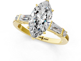 Yellow gold Marquise Cut Diamond Ring with Baguette Side Stones, Channel Set Band, and Four-Prong Setting_43