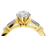 Yellow gold Marquise Cut Diamond Ring with Baguette Side Stones, Channel Set Band, and Four-Prong Setting_46