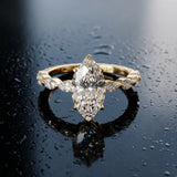 Yellow gold Marquise Cut Diamond Ring with Marquise Side Stones and Prong Setting_90