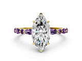 Yellow gold Marquise Cut Diamond Ring with Marquise and Round with Amethyst side stone Side Stones and Four-Prong Setting_24