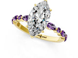 Yellow gold Marquise Cut Diamond Ring with Marquise and Round with Amethyst side stone Side Stones and Four-Prong Setting_25