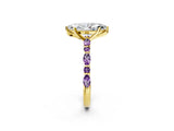 Yellow gold Marquise Cut Diamond Ring with Marquise and Round with Amethyst side stone Side Stones and Four-Prong Setting_26