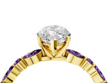 Yellow gold Marquise Cut Diamond Ring with Marquise and Round with Amethyst side stone Side Stones and Four-Prong Setting_28